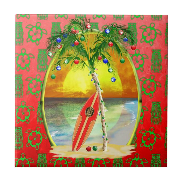 Christmas Beach Sunset Tile (Front)