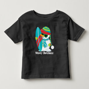 Christmas Beach surfing snowman toddler t-shirt