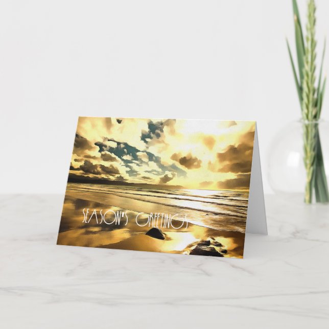Christmas / Beach theme, Ocean, Waves, Sand, Water Holiday Card (Front)