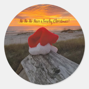 Christmas beach theme stickers with Santa Hat