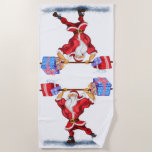 Christmas Beach Towel Bodybuilder Santa with Gifts<br><div class="desc">Bodybuilder Santa Claus with Christmas Gifts - Fun Cartoon Painting Funny Collection - Choose / Add Your Unique Text / Name / Colour - Make Your Special Gift - Resize and move or remove and add elements / text with customisation tool ! Painting and Design by MIGNED. Please see my...</div>