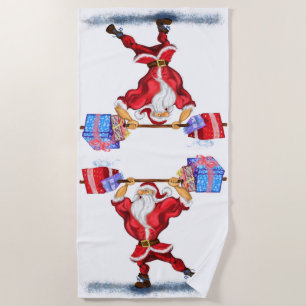 Christmas Beach Towel Bodybuilder Santa with Gifts