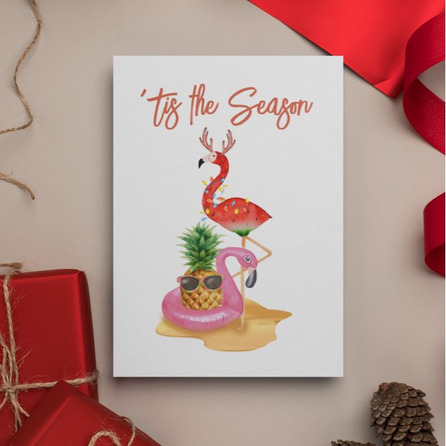 Christmas Beach tropical Flamingo Tis the Season Postcard (Creator Uploaded)