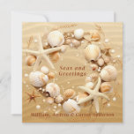 Christmas Beach Tropical Seashells Starfish Holiday Card<br><div class="desc">Pretty Christmas wreath with Starfish Seashells and Seaweed on a sandy beach. For those lucky people that don't have to deal with tons of snow and can go to the beach in the Winter.    #generativecontent</div>