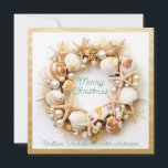 Christmas Beach Waves Seashells Starfish Pearls Holiday Card<br><div class="desc">Beautiful seashells,  pretty pearls,  starfish and seaweed Christmas wreath.  For those lucky people that don't have to deal with tons of snow and can go to the beach in the Winter.</div>