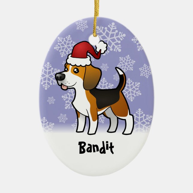 Christmas Beagle (add your pets name) Ceramic Tree Decoration (Front)
