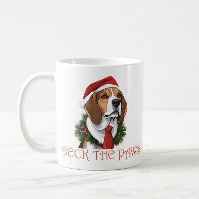 Christmas Beagle Deck the Paws Coffee Mug (Left)