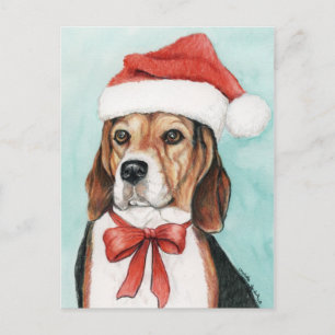 Christmas Beagle Dog Art Postcad Holiday Postcard