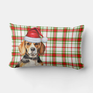 Christmas Beagle Dog Red Green Plaid Holiday Lumbar Cushion
