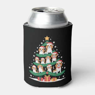 Christmas Beagle Dog Tree Santa Hat Xmas Snowflak Can Cooler