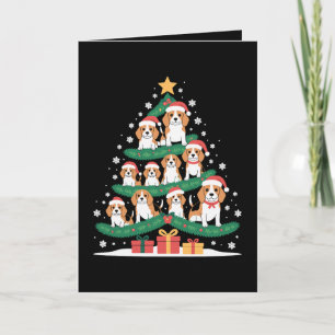 Christmas Beagle Dog Tree Santa Hat Xmas Snowflak Card