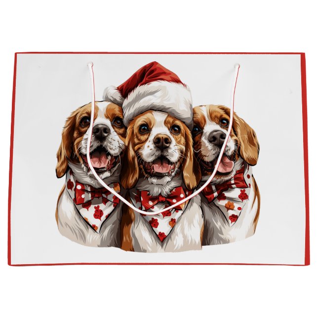 Christmas Beagle Dogs Large Gift Bag (Front)