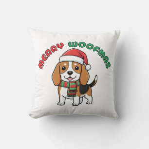 Christmas Beagle Pillow: Merry Woofmas Cushion