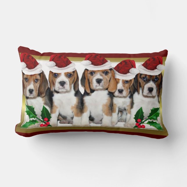Christmas Beagle  puppies lumbar pillow (Front)