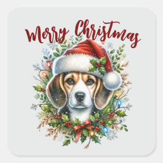 Christmas Beagle Rustic Christmas Farmhouse Style Square Sticker