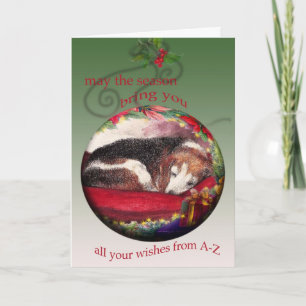 Christmas Beagle Sleepy Cosy Puppy Holiday Card