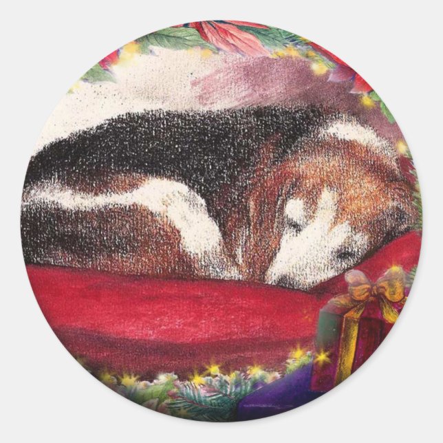 Christmas Beagle Sleepy Puppy Custom STICKER (Front)