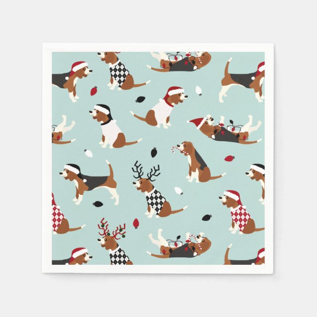 Christmas Beagles Blue Napkin (Front)