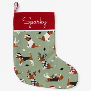 Christmas Beagles Green Large Christmas Stocking