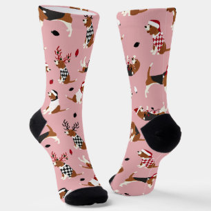Christmas Beagles Pink Socks