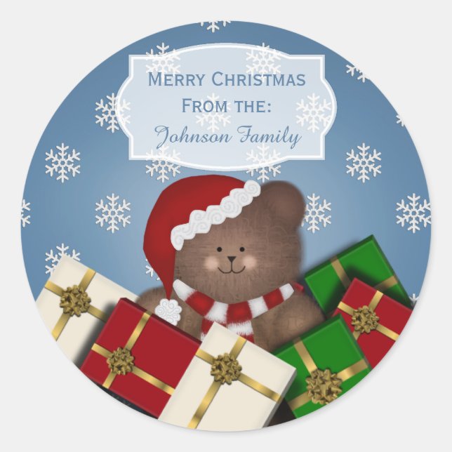 Christmas Bear And Snow Christmas Stickers Blue (Front)