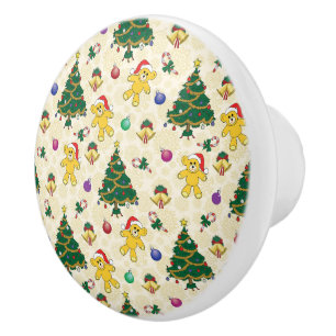 Christmas bear,bells and tree ceramic knob