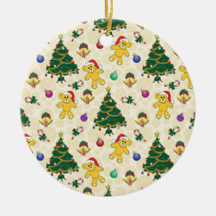 Christmas bear,bells and tree ceramic ornament
