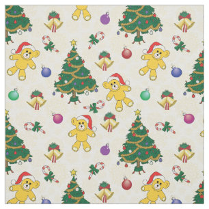 Christmas bear,bells and tree fabric