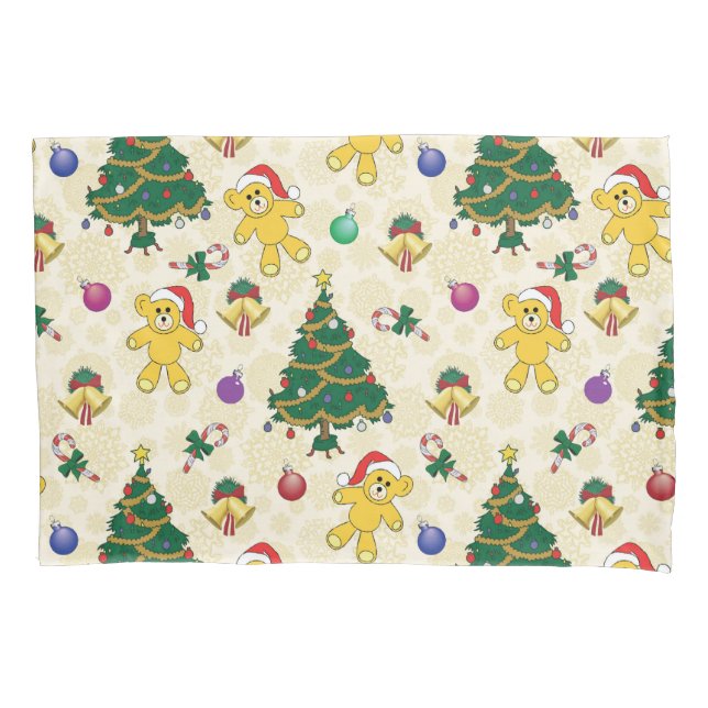 Christmas bear,bells and tree pillowcase (Front)