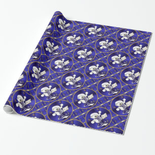 Christmas Bear Blue and Gold Wrapping Paper