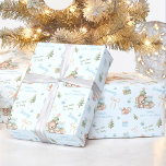 Christmas Bear Boy Blue Name Text Christmas Wrapping Paper<br><div class="desc">Cute Christmas paper with a cute teddy bear and Christmas tree with a blue background for babies and little boys with the name and two other different texts,  easily personalise them. Please visit the store for the full line of products that are available - Kate Eden Art</div>