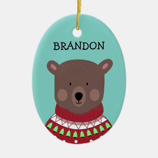 Christmas Bear Ceramic Ornament (Front)