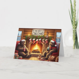 Christmas Bear Christmas greeting cards. Holiday Card