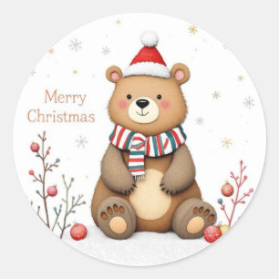 Christmas Bear Classic Round Sticker
