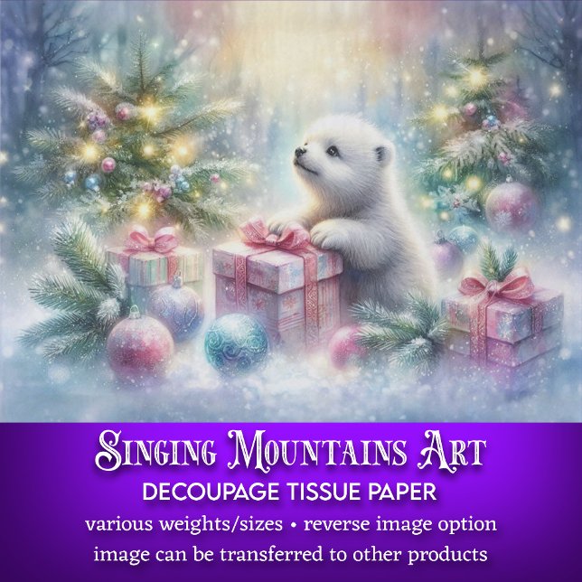 Christmas Bear Cub & Gifts In Woodland Decoupage Tissue Paper (Creator Uploaded)