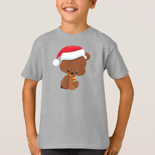 Christmas Bear, Cute Bear, Santa Hat, Scarf, Xmas T-Shirt