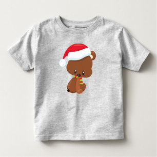 Christmas Bear, Cute Bear, Santa Hat, Scarf, Xmas Toddler T-Shirt