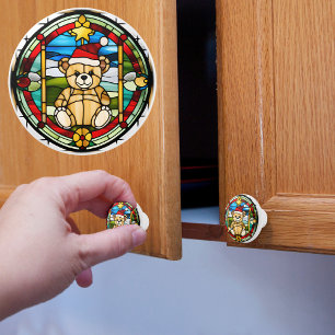 Christmas Bear Faux Stained Glass Ceramic Knob