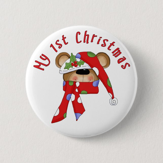 Christmas Bear Head 1st Christmas 6 Cm Round Badge (Front)
