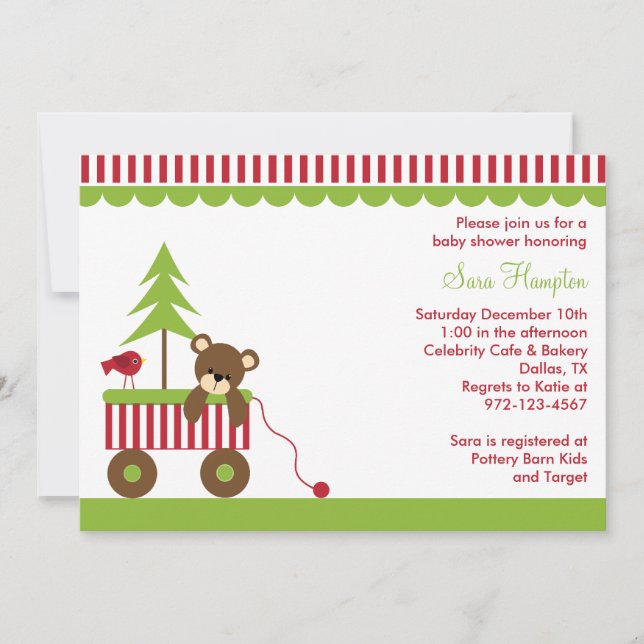 Christmas Bear in Wagon Invitations (Front)