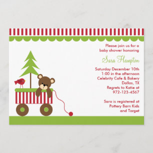 Christmas Bear in Wagon Invitations