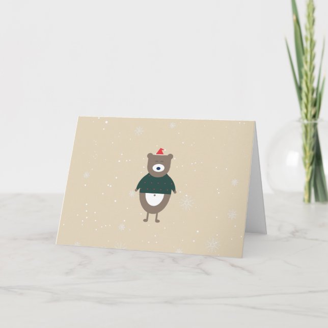 Christmas bear Modern Flat Custom Colour EDITABLE Holiday Card (Front)