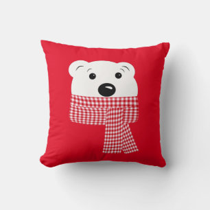Christmas, bear muzzle, polar bear, red, white, cushion