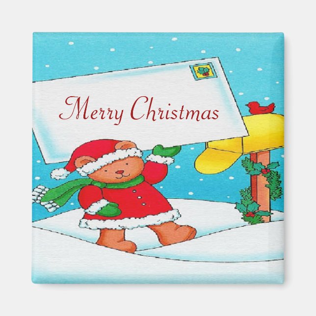 Christmas Bear Post - Square Magnet (Front)