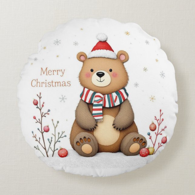 Christmas Bear Round Cushion (Front)