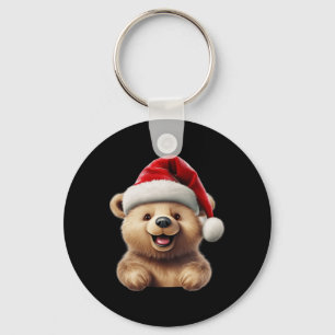 Christmas Bear Santa Hat Christmas Funny Xmas Bear Key Ring
