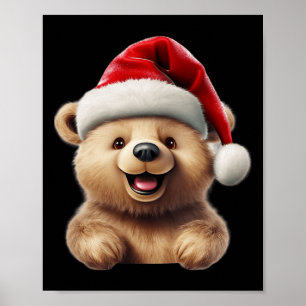 Christmas Bear Santa Hat Christmas Funny Xmas Bear Poster