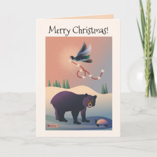 Christmas bear, turtle, magpie with lights 2 card