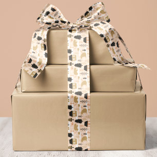 Christmas Bear Village in Pink, Black, and Gold Satin Ribbon