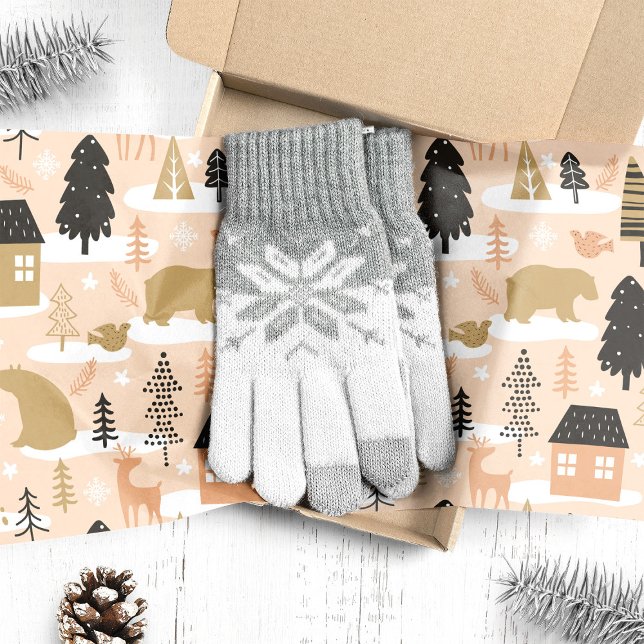 Christmas Bear Village Pink Black Gold Modern Tissue Paper (Creator Uploaded)